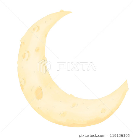 New moon celestial body yellow with craters watercolor digital illustration children's space celestial festive for printing and web	 119136305