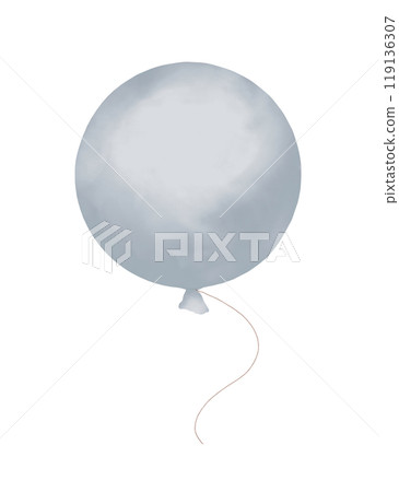 Air round balloon with string gray watercolor digital illustration for holidays, cards, invitations, posters, banners, printing and web	 119136307