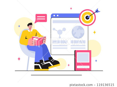 Education and Knowledge Books Vector Illustration featuring People Studying and School Items for Learning in a Flat Style Cartoon Background 119136515
