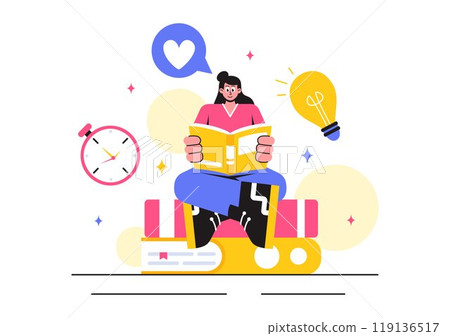 Education and Knowledge Books Vector Illustration featuring People Studying and School Items for Learning in a Flat Style Cartoon Background 119136517