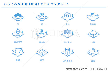 Simple icon set of various types of land (land use) 1, vector material 119136711