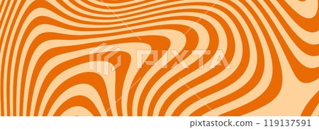Retro caramel line texture. Salted caramel liquid dessert background. Wavy swirl candy pattern for poster, cover, banner, pamphlet, flyer. Orange nougat hippie wallpaper in 60s or 70s style. Vector 119137591