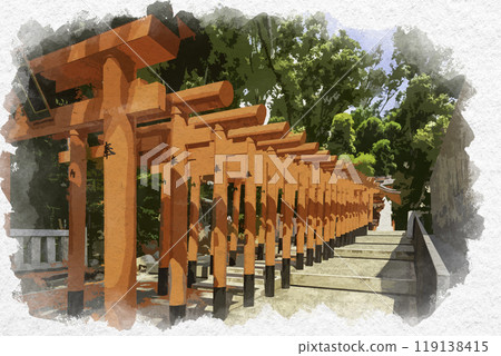 Watercolor style, Kobe, Ikuta Shrine, Inari Shrine, Kobe City, Hyogo Prefecture 119138415