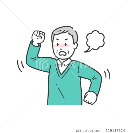 憤怒舉起拳頭的老人上半身插畫 119138624