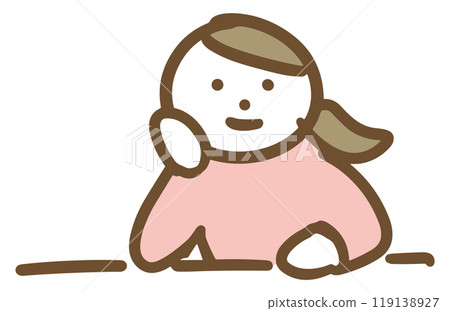 一位身著休閒裝的年輕女子，手托著下巴放鬆地躺著（上半身）。 119138927