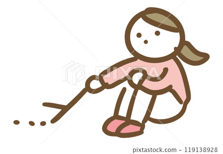 一位身著休閒服的年輕女子百無聊賴地在地上玩耍（全身照） 119138928