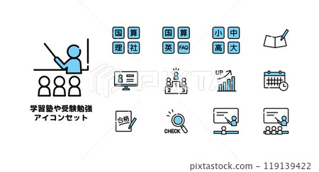Cram school, exam study, cram school icon set Cram school, exam study, cram school icon set 119139422