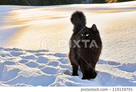 crossbred of maine coon in winter 119139791