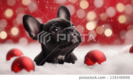 Adorable Puppy Experiencing First Christmas with Holiday Adorable Puppy Experiencing First Christmas with Holiday 119140098