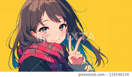 AI-generated image of a female student pointing 119140134