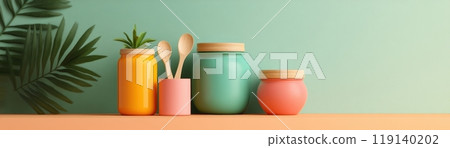 Display cooking utensils and natural ingredients for a Vegan Day or lifestyle concept 119140202