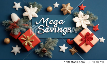 Festive Boxing Day Banner with Mega Savings and Holiday 119140791
