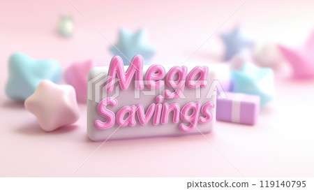 Vibrant Mega Savings Text on Festive Boxing Day Banner with Pastel Star Shapes 119140795