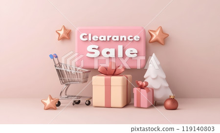 Festive Clearance Sale Promotion with Gift Boxes and Shopping Cart 119140803