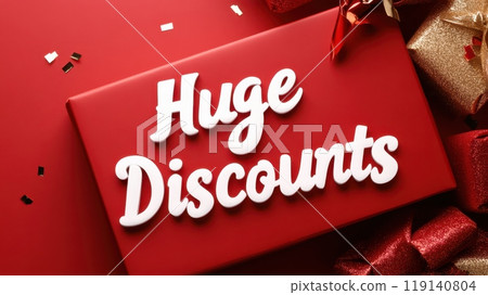 Huge Discounts Advertised on Bold Red Christmas Banner for Retail Sale 119140804