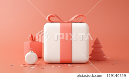 Vibrant 3D Gift Box with Ribbon Bow on Festive Background Vibrant 3D Gift Box with Ribbon Bow on Festive Background 119140839