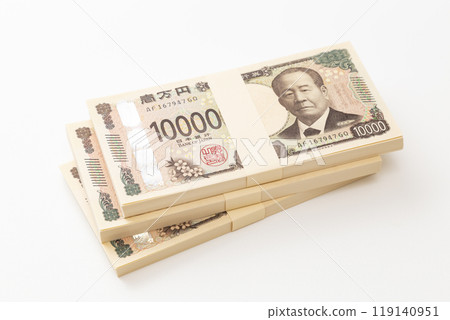 A stack of 10,000 yen bills on a white background 119140951