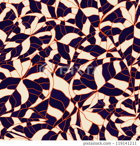Seamless botanical pattern, abstract nature ornament leaves silhouettes. Simple floral surface design hand drawn small foliage. Vector illustration 119141211