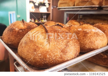 Fresh homebaked artisan sourdough bread 119141525