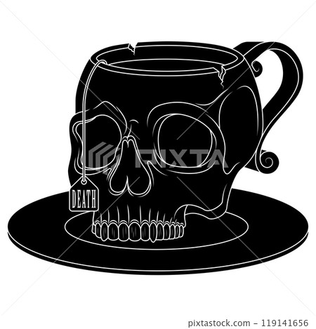 Porcelain tea cup in the shape of a human skull Porcelain tea cup in the shape of a human skull 119141656