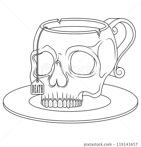 Porcelain tea cup in the shape of a human skull 119141657