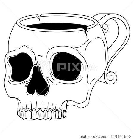 Porcelain tea cup in the shape of a human skull Porcelain tea cup in the shape of a human skull 119141660