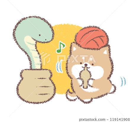 Snake charmer Shiba Inu - colored background Snake charmer Shiba Inu - colored background 119141908