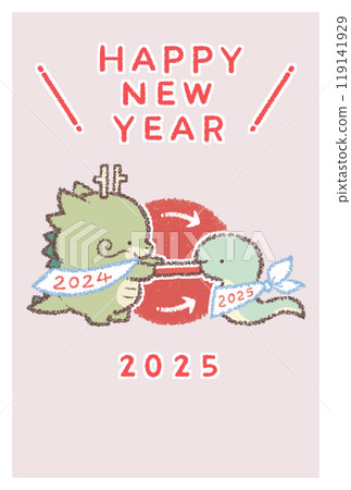 From Tatsu to Hebi 2025 New Year's card vertical From Tatsu to Hebi 2025 New Year's card vertical 119141929