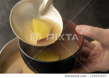 Sweet potato miso soup served in bowls 119141937