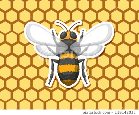 Honey Bee on Honeycomb Background Honey Bee on Honeycomb Background 119142035