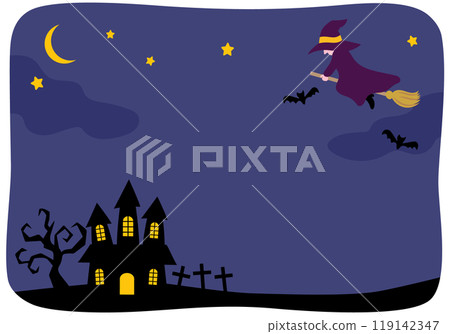 騎著掃帚在夜空中飛翔的女巫的框架 騎著掃帚在夜空中飛翔的女巫的框架 119142347