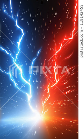 "Comparative red and blue lightning background" 119142455