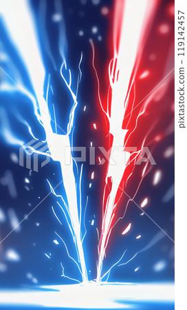 “相對紅色和藍色閃電背景” 119142457