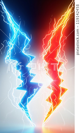 "Comparative red and blue lightning background" 119142458