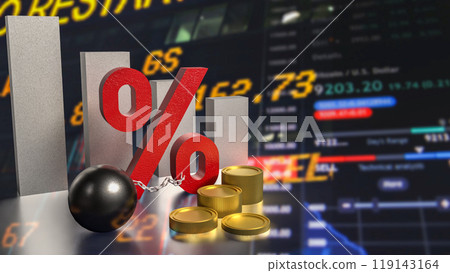 The percent and pendulum like prisoner for Business concept 3d rendering. The percent and pendulum like prisoner for Business concept 3d rendering. 119143164
