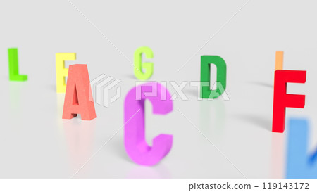 The alphabet multi color on white background for education or kid concept 3d rendering. The alphabet multi color on white background for education or kid concept 3d rendering. 119143172