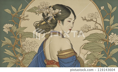 Ukiyo-e style illustration, woman, Katsushika Hokusai style, Japanese painting illustration 119143604