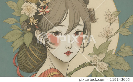 Ukiyo-e style illustration, woman, Katsushika Hokusai style, Japanese painting illustration 119143605