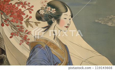 浮世繪風格插圖，女人，葛飾北齋風格，日本繪畫插圖 119143608