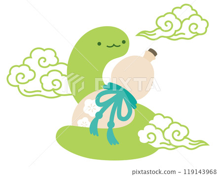 Illustration of a snake holding a gourd, green Illustration of a snake holding a gourd, green 119143968