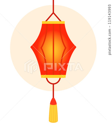 Chinese red holiday glowing lantern. Asian decoration. Design cartoon element in flat style. Vector illustration 119143993