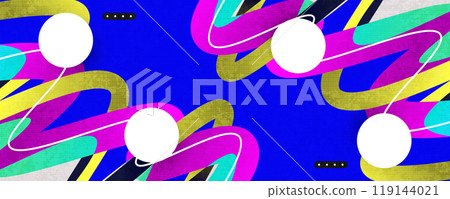 Abstract and Colorful Pop Art Background with Wavy Shapes and Texture Effect. Modern and Creative Banner, Poster or Cover Design Template 119144021