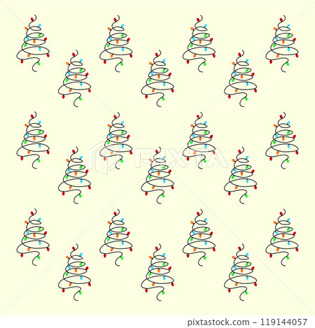 Bright Colorful Christmas Lights In Shape Of Xmas Tree Pattern Vector Illustration. Festive Design For Christmas Card, Party Invitation, Wallpaper, Holiday Decoration, Celebration. Vector illustration 119144057