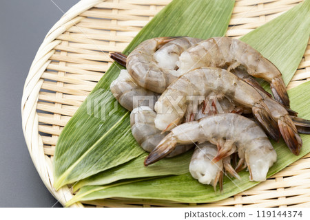 Vannamei shrimp on black background Vannamei shrimp on black background 119144374