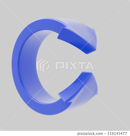 Abstract 3D blue twisted arrow figure on a white background, symbolizing a cycle or update. Ideal for use in interfaces, presentations, infographics, and web design 119145477