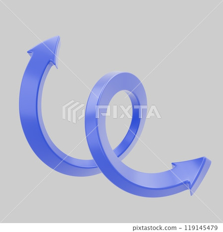 Abstract 3D blue twisted arrow figure on a white background, symbolizing a cycle or update. Ideal for use in interfaces, presentations, infographics, and web design 119145479