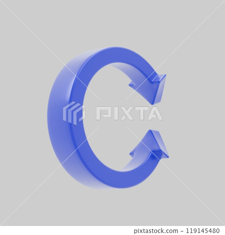 Abstract 3D blue twisted arrow figure on a white background, symbolizing a cycle or update. Ideal for use in interfaces, presentations, infographics, and web design 119145480