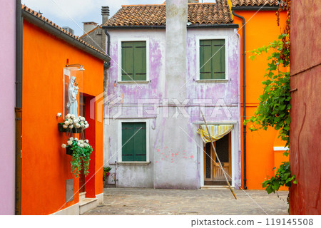 Burano, Italy colorful houses street view Burano, Italy colorful houses street view 119145508