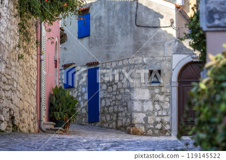 Rovinj, Croatia narrow street with colorful houses Rovinj, Croatia narrow street with colorful houses 119145522