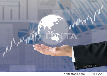 商人的手、地球與股價圖表-世界經濟發展的形象 119145558